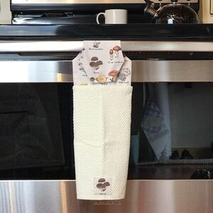Hanging Kitchen Towel: Woodland Mushrooms Topper, Button Closure